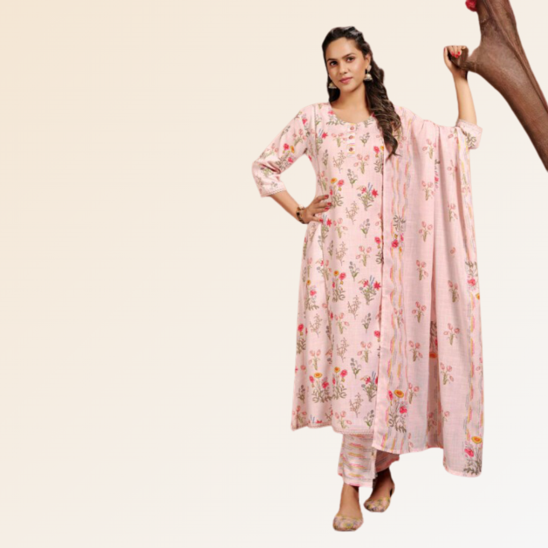 Light Pink Linen Dupatta Set
