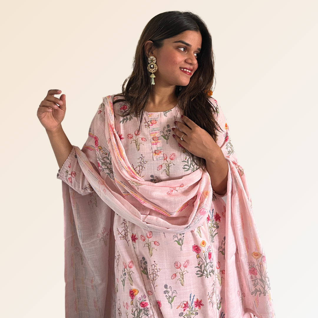 Light Pink Linen Dupatta Set