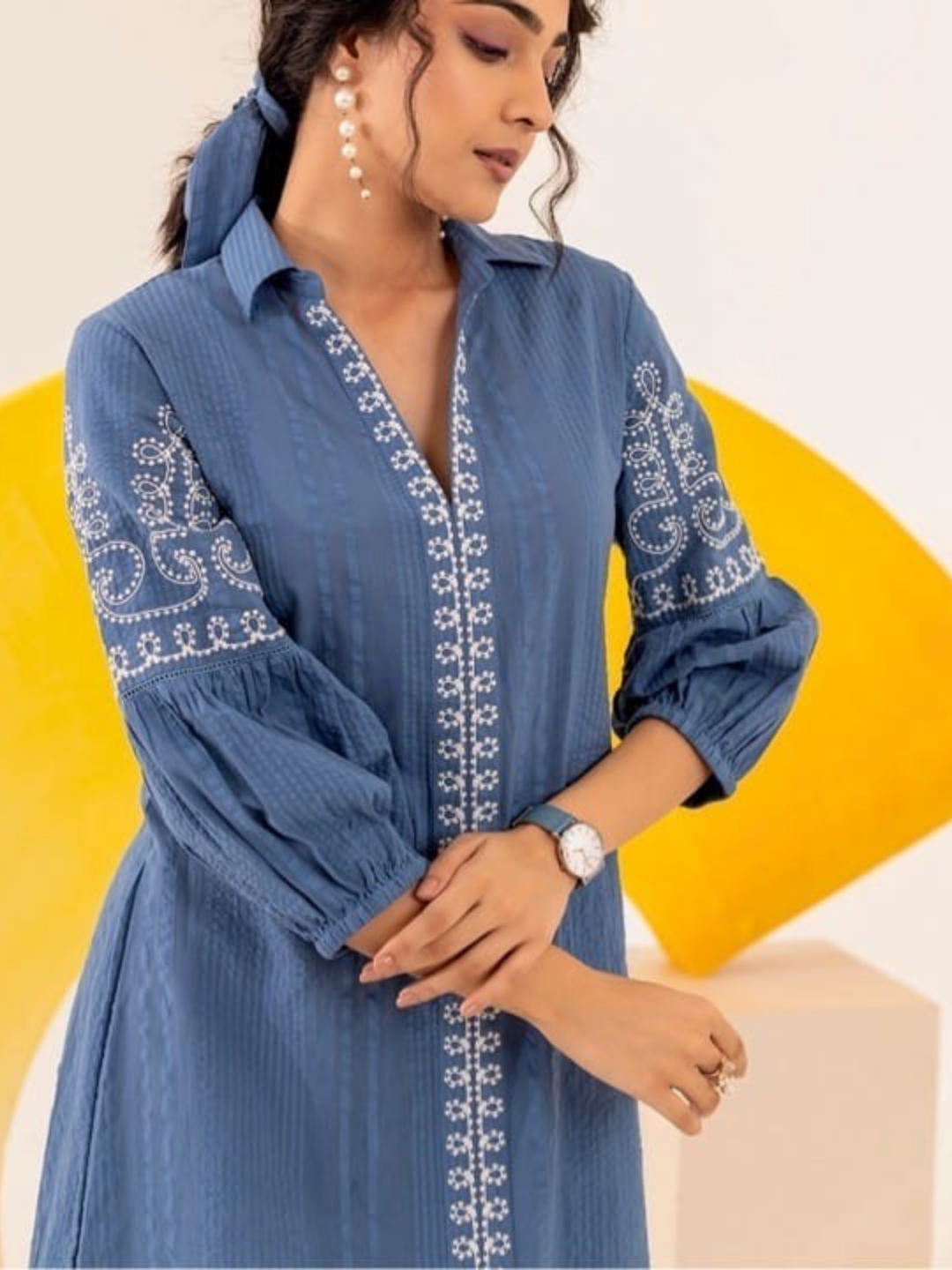 Chic Embroidered Cotton Midi Dress