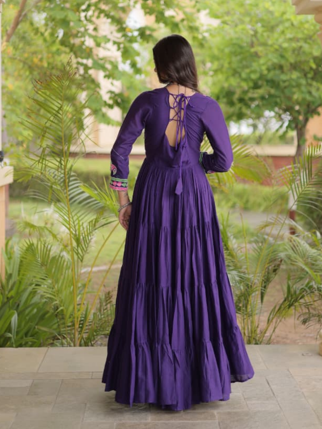 Festive Kora Cotton Layered Navratri Gown