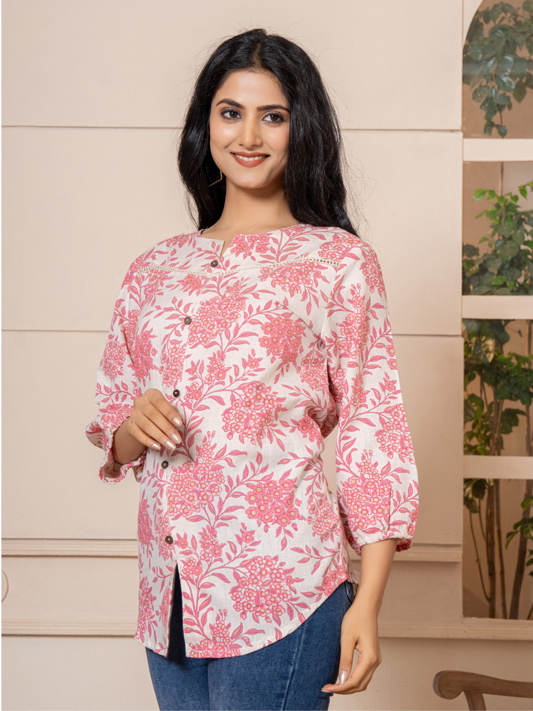 Pretty in Pink Floral Cotton Top