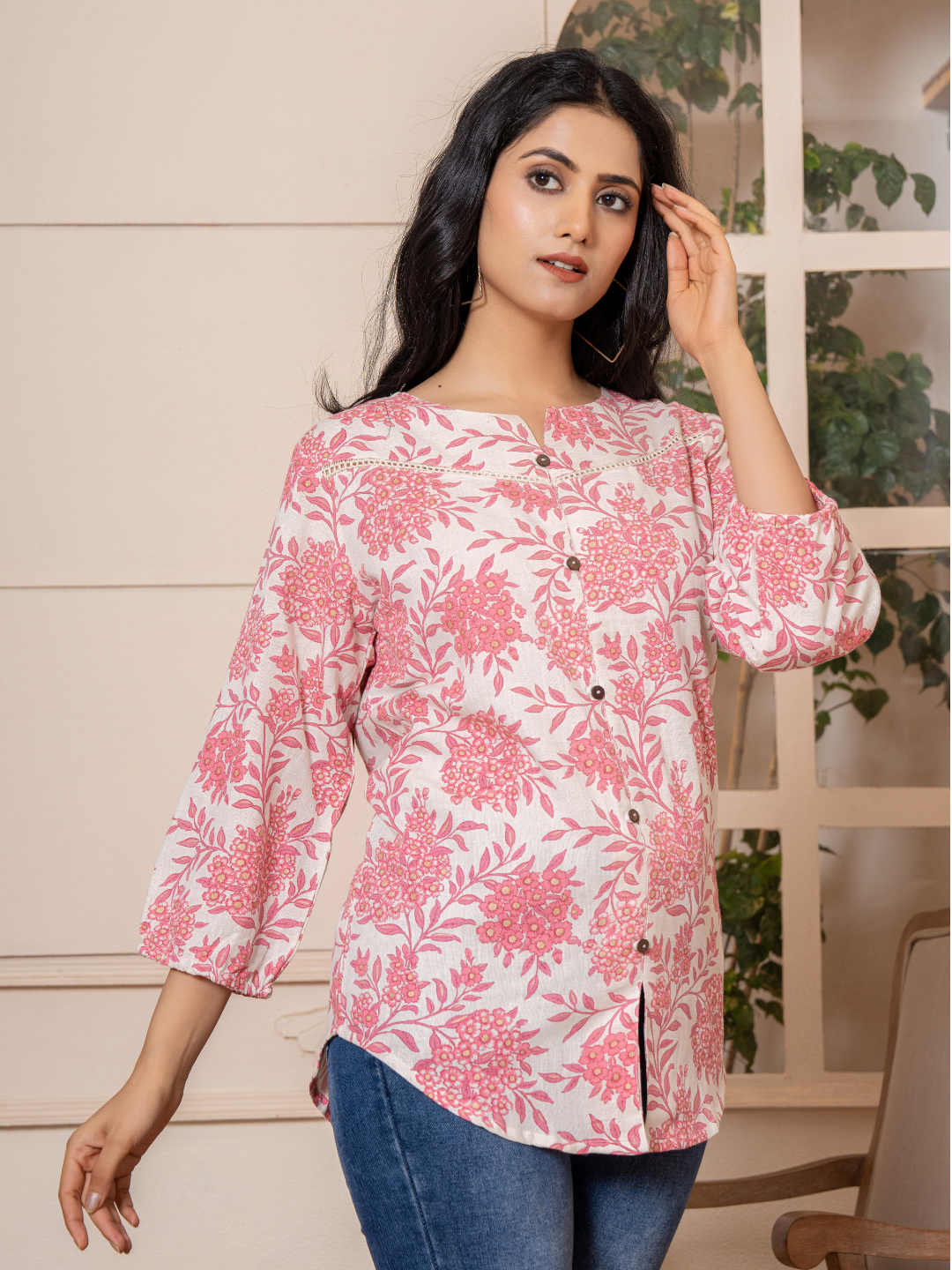 Pretty in Pink Floral Cotton Top