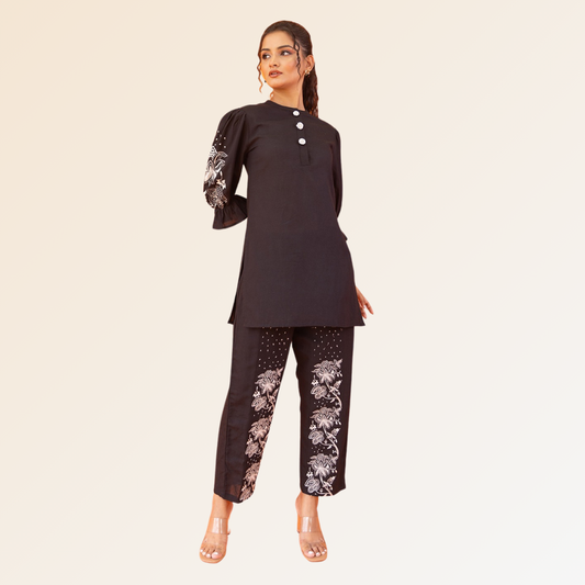 Black Co-ord Set With White Embroidery