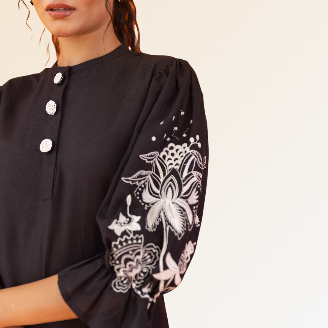 Black Co-ord Set With White Embroidery