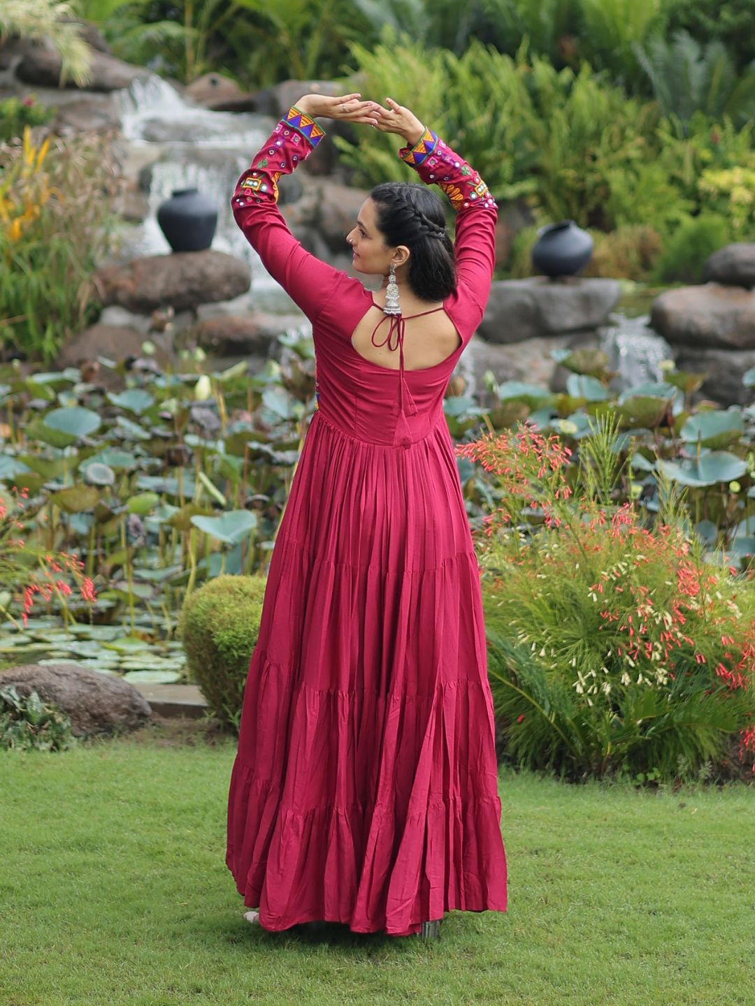 Twirl in Tradition – Rayon Gown with Kutchi Gamthi Embroidery