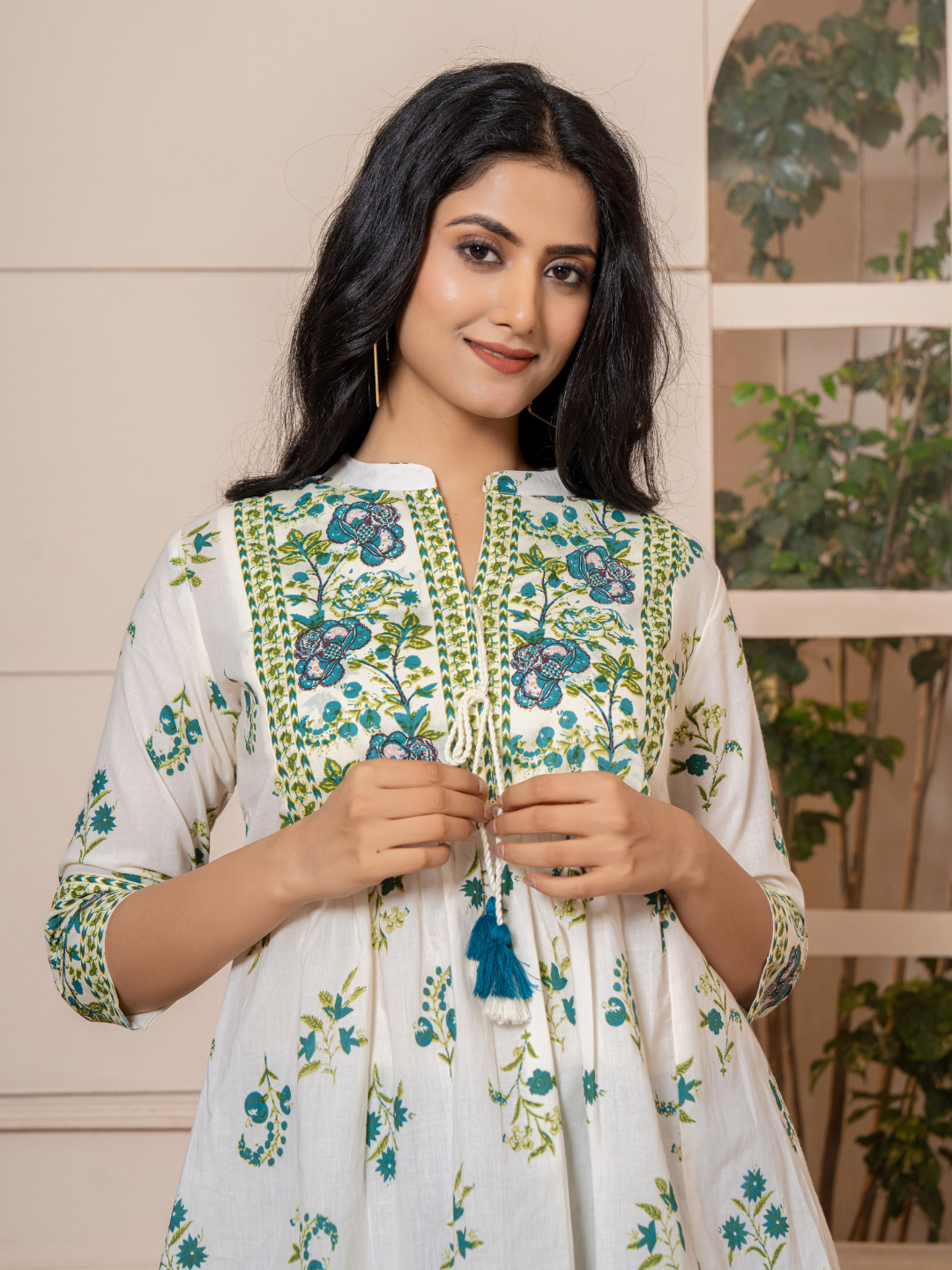 White Boho Chic Floral Print Top