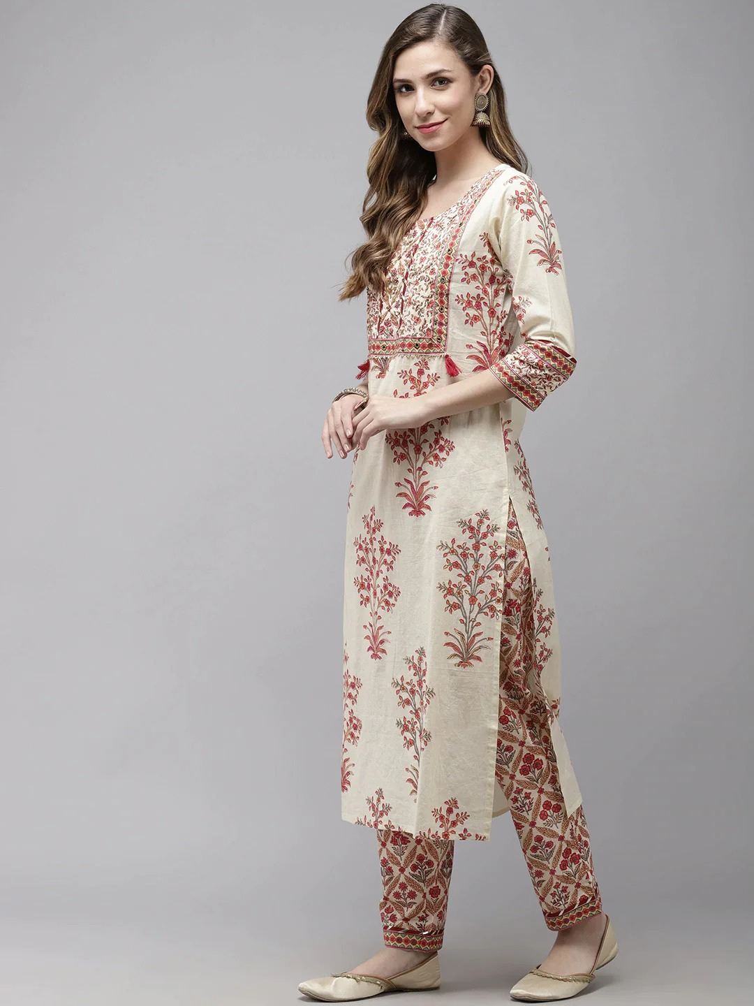 Off White Block Print Dupatta Set