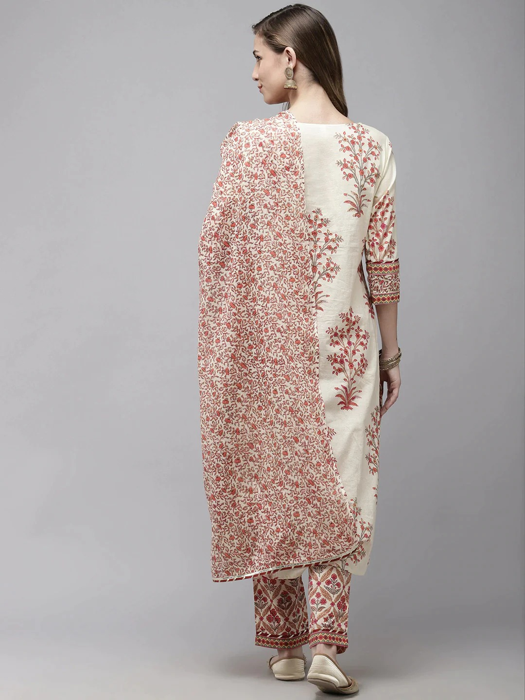 Off White Block Print Dupatta Set