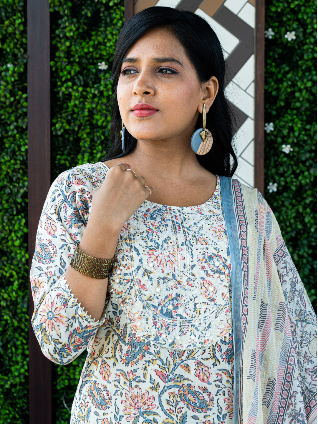 Multi Coloured Floral Print Dupatta Set