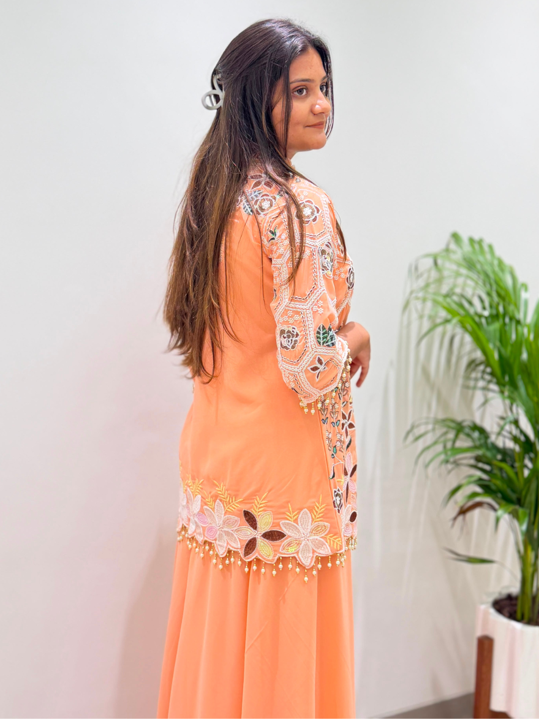 Peach Bloom Georgette Palazzo Set