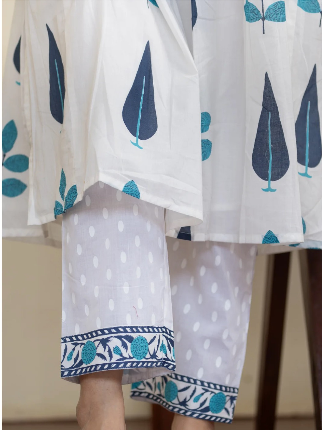 Hand Block Print Cotton Co-ord Set with Pintuck Yoke
