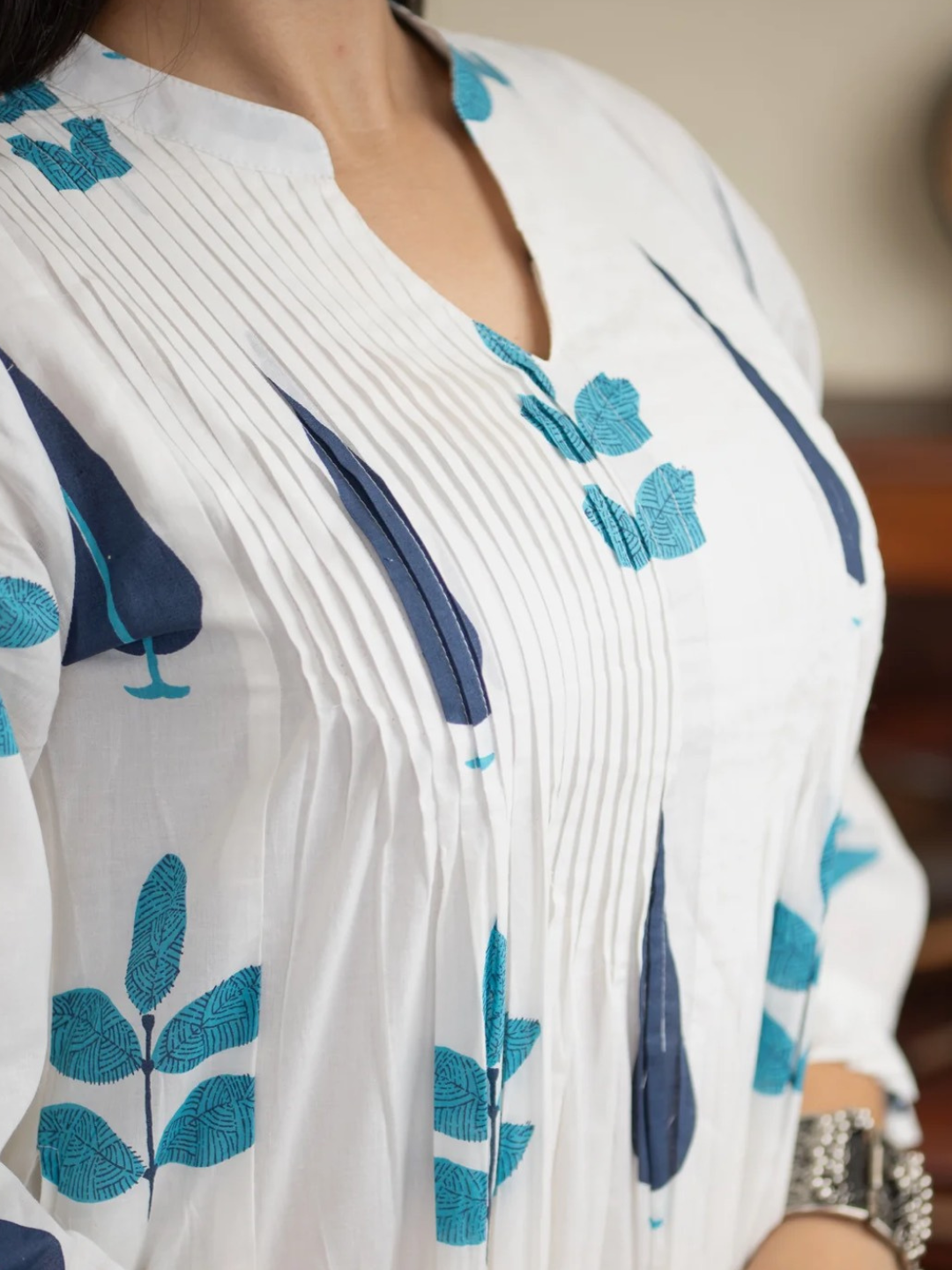 Hand Block Print Cotton Co-ord Set with Pintuck Yoke