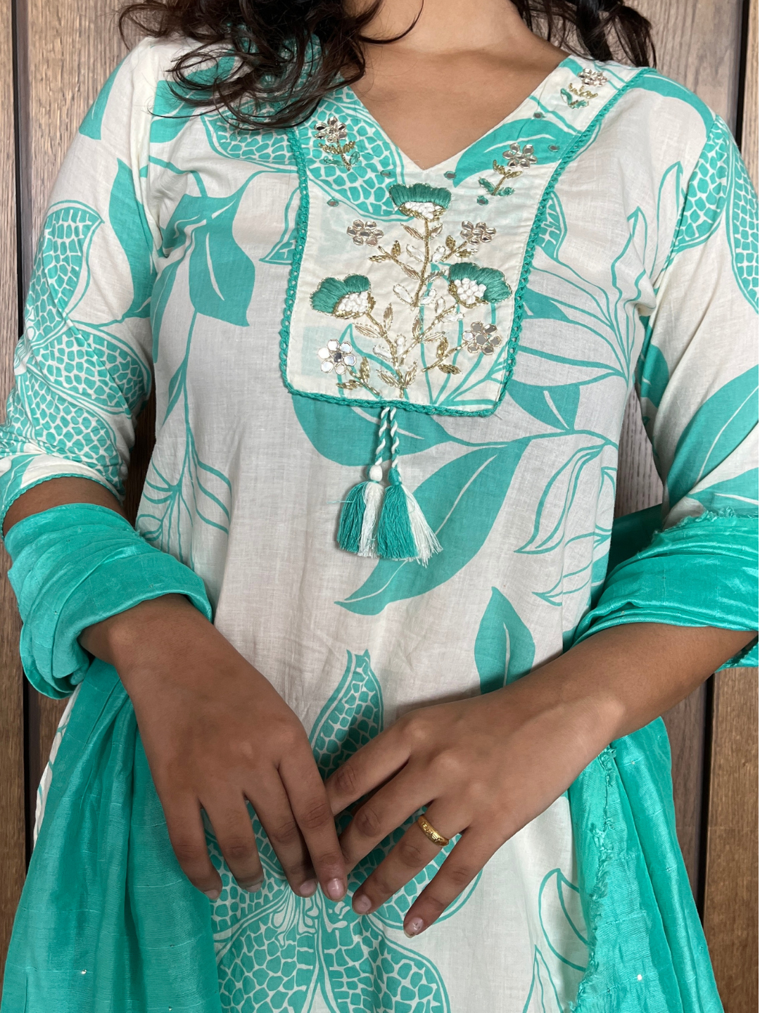 Graceful Aqua Cotton Dupatta Set