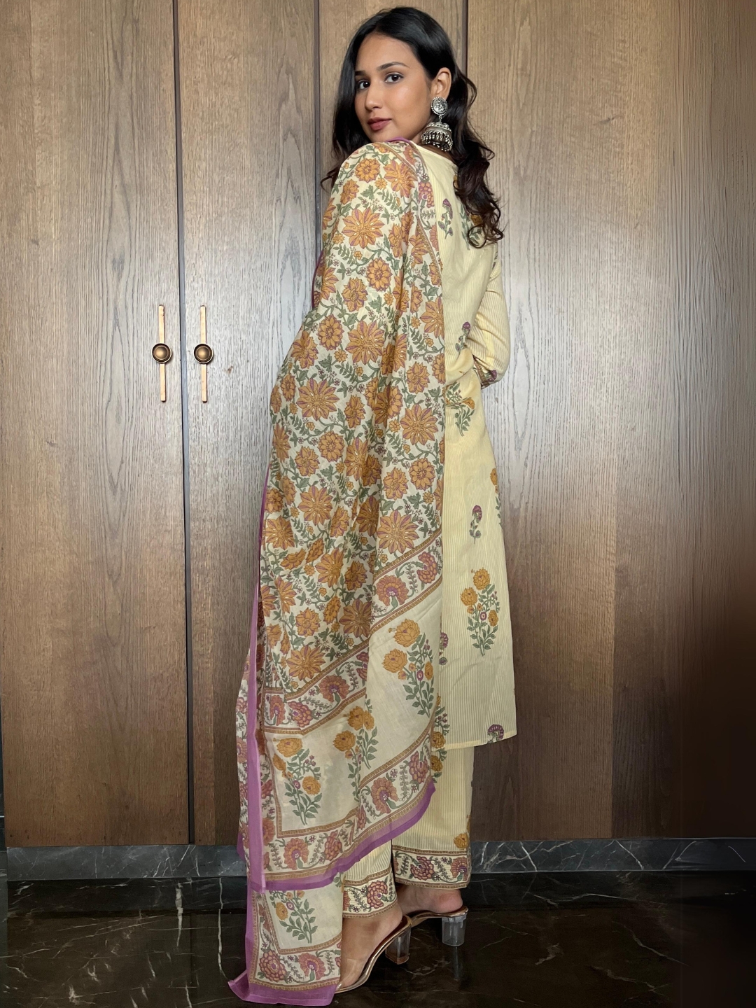 Pastel Yellow Cotton Dupatta Set