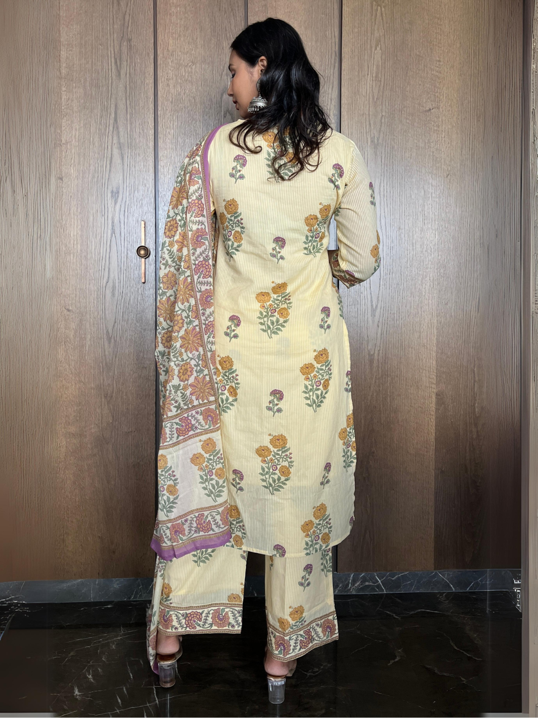 Pastel Yellow Cotton Dupatta Set