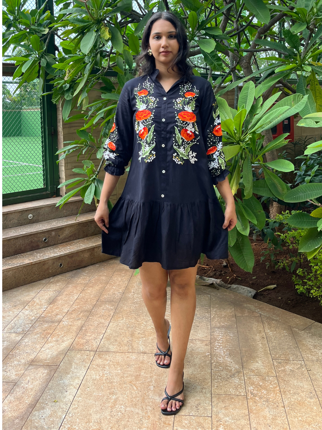 Midnight Blossom Black Cotton Dress