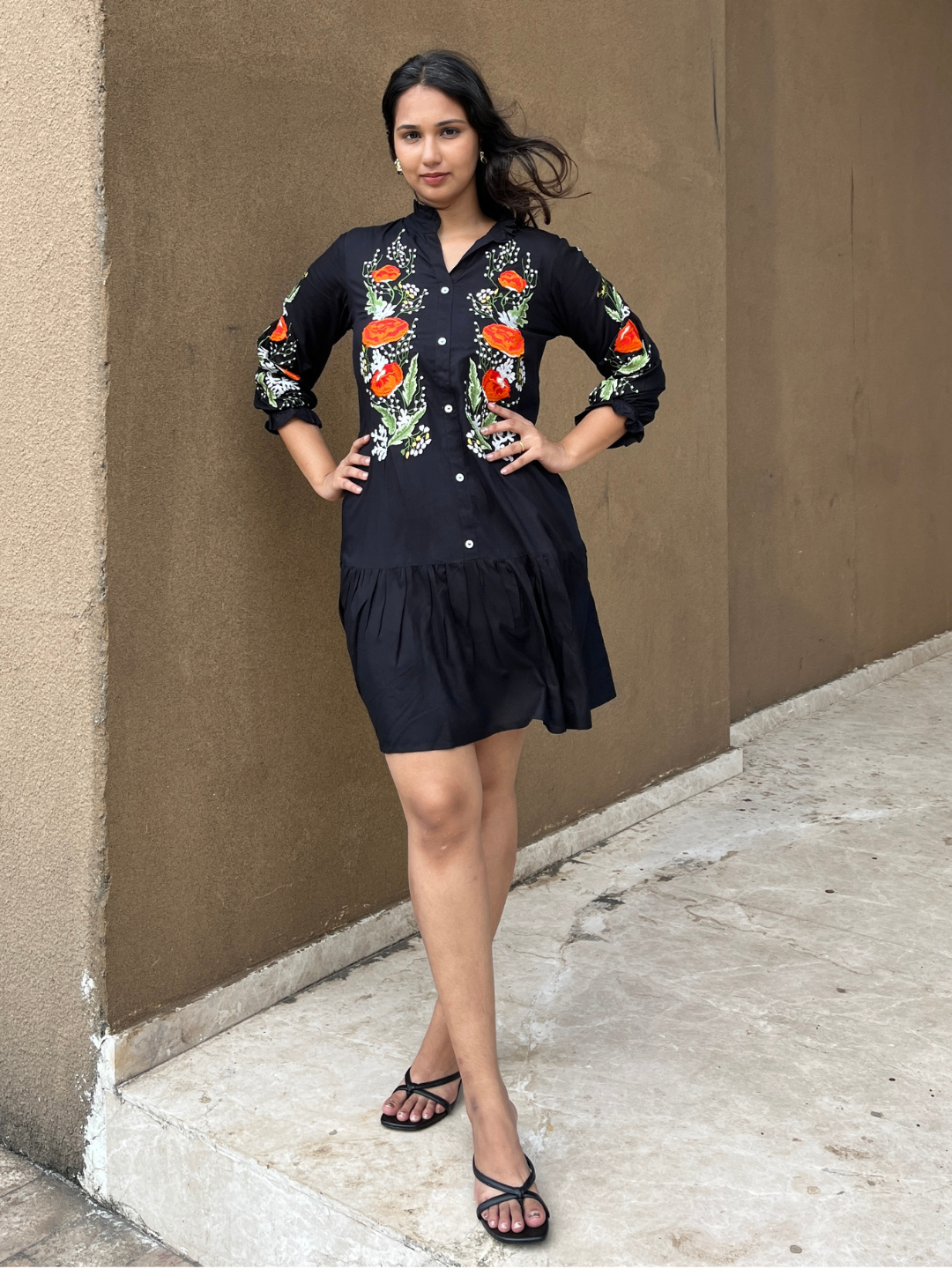 Midnight Blossom Black Cotton Dress