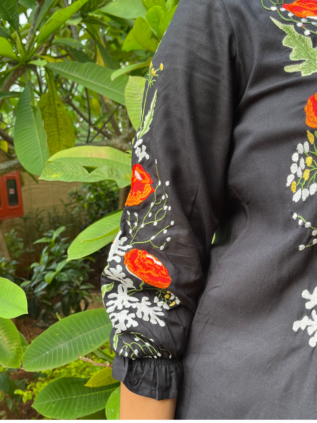 Midnight Blossom Black Cotton Dress