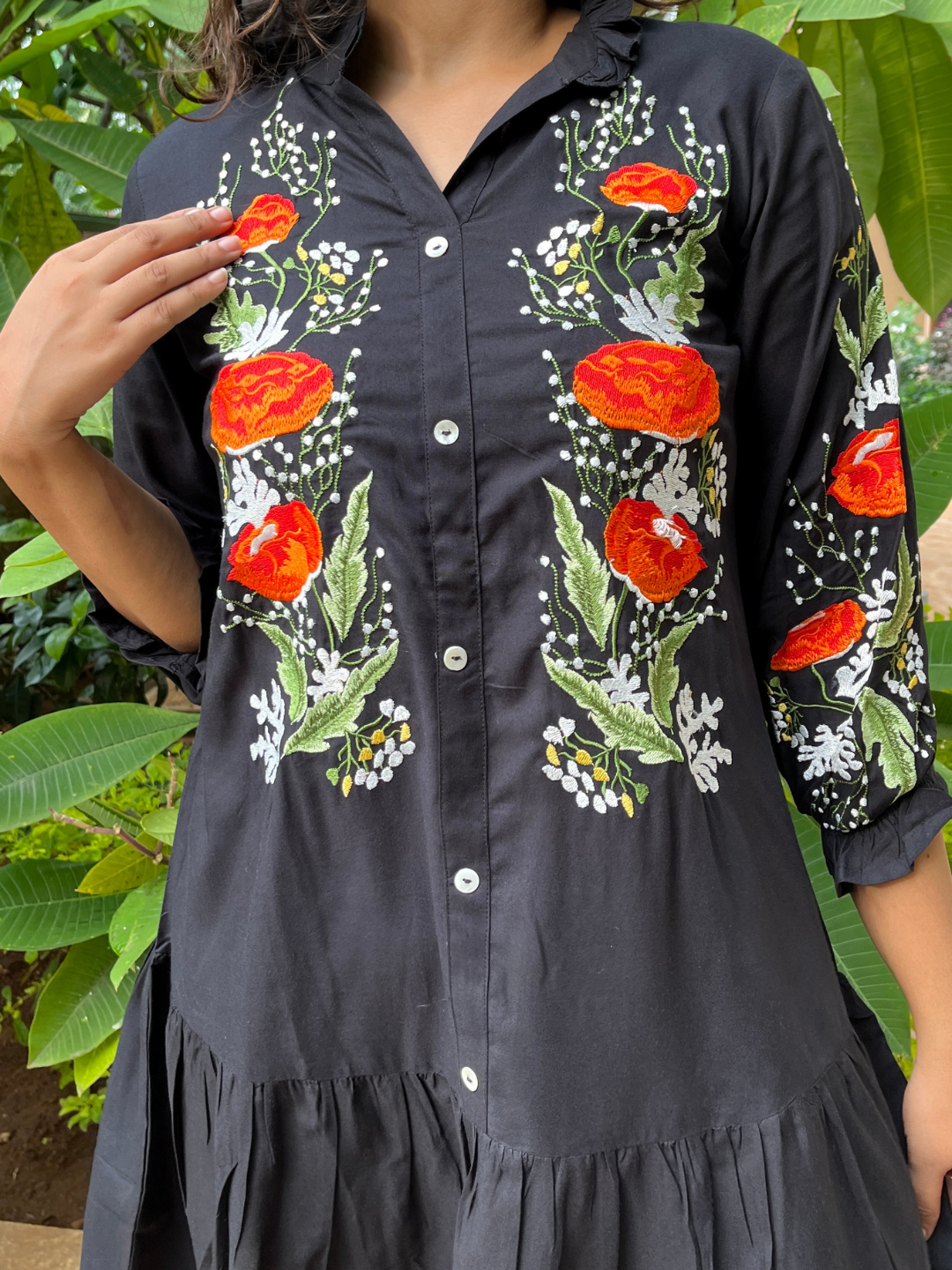 Midnight Blossom Black Cotton Dress