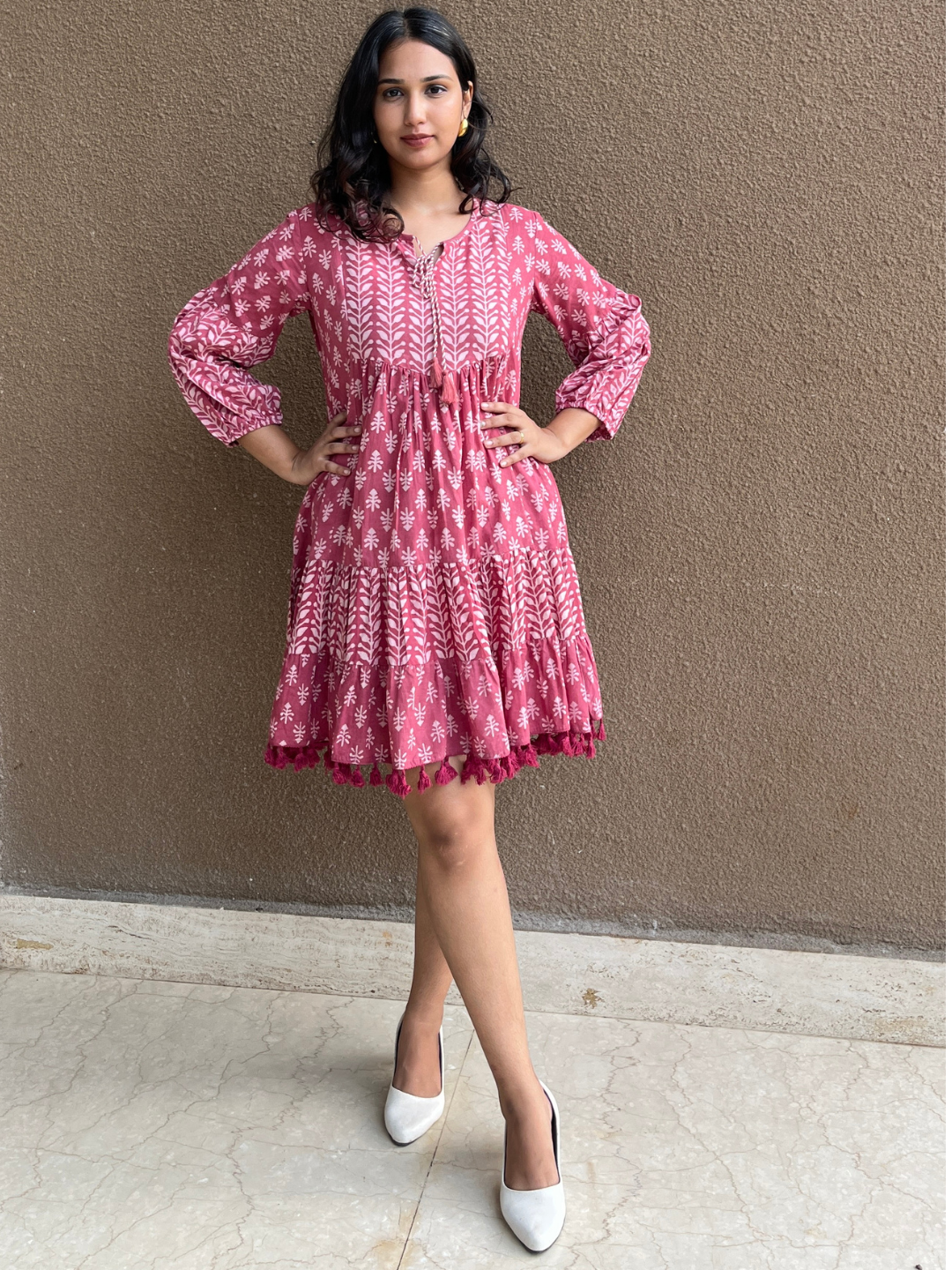 Playful Onion Pink Block Print Cotton Dress