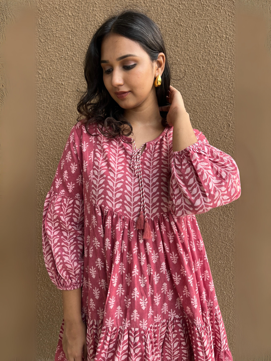 Playful Onion Pink Block Print Cotton Dress