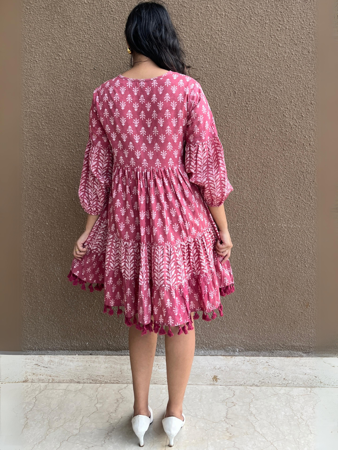 Playful Onion Pink Block Print Cotton Dress