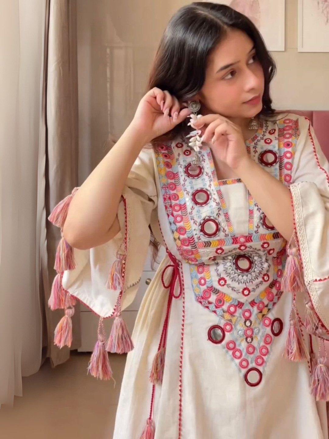 Boho Off-White Khadi Mirror Work Set