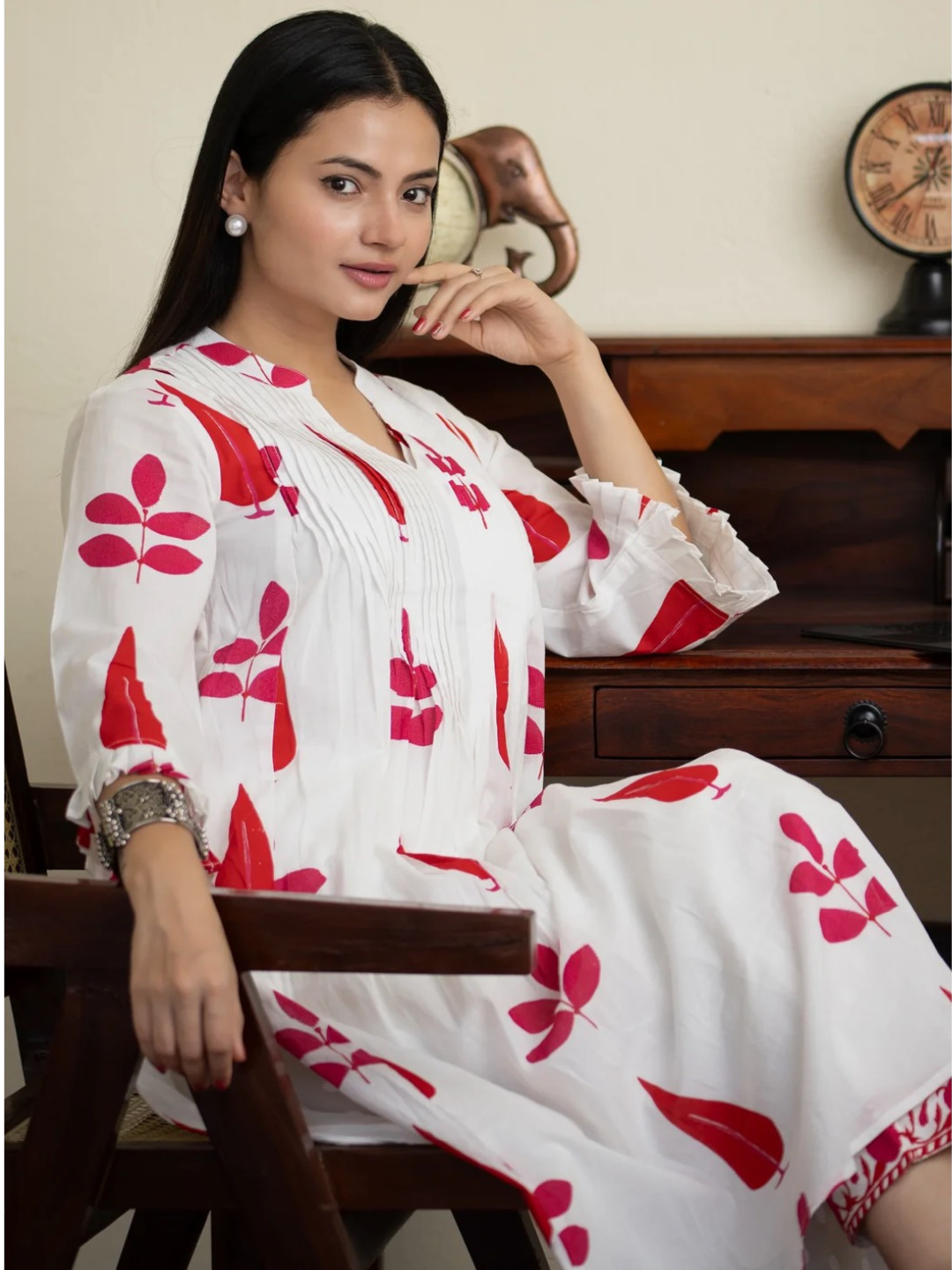 Hand Block Print Cotton Co-ord Set with Pintuck Yoke