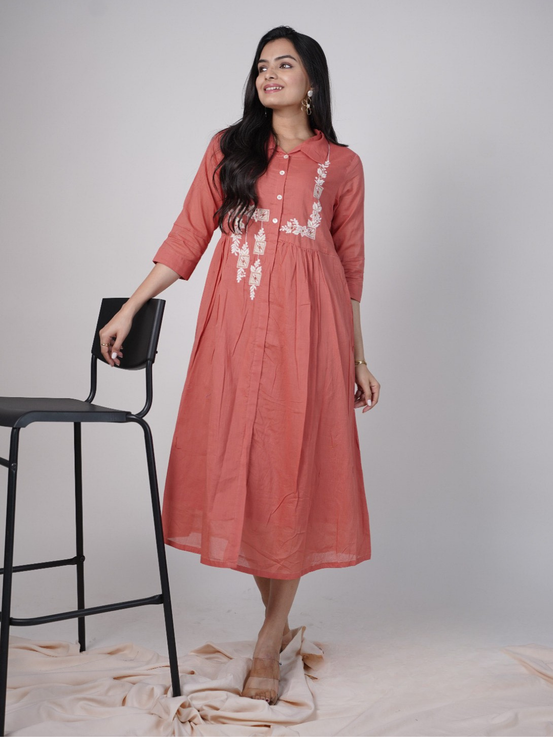 Elegant Rust Cotton Dress