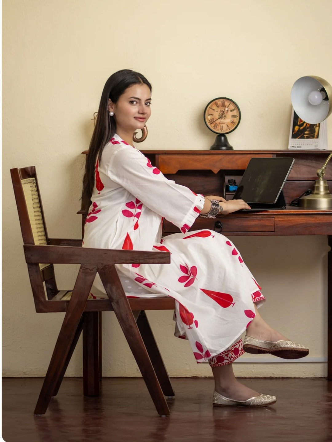 Hand Block Print Cotton Co-ord Set with Pintuck Yoke