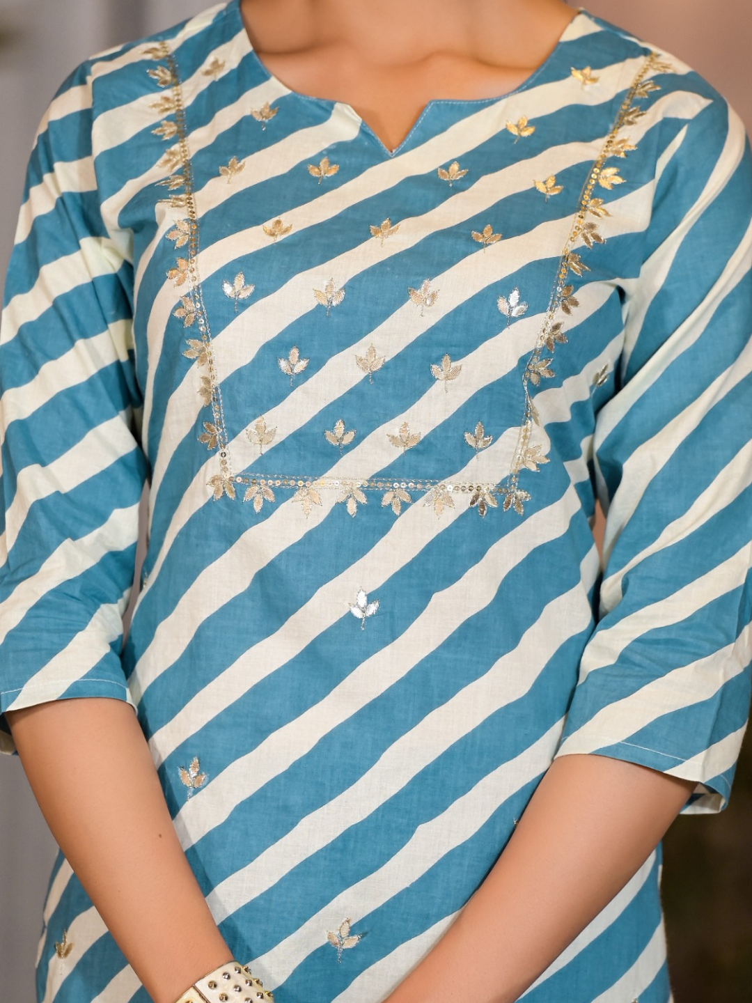 Sky Blue Striped Muslin Dupatta Set