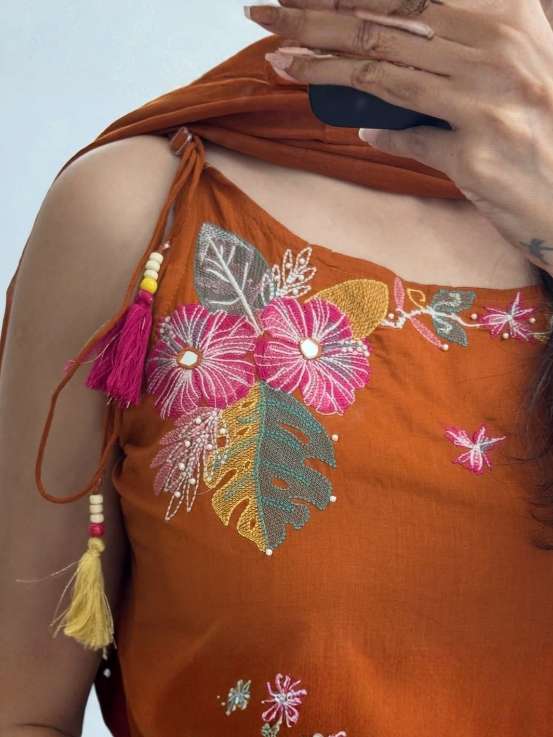 Rust Noodle Strap Dupatta Set