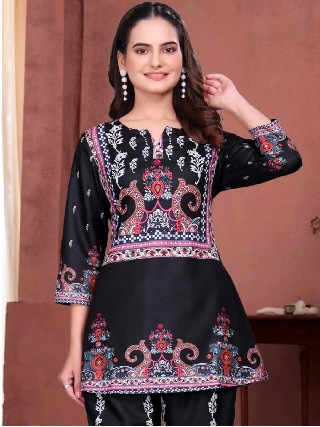 Black Cotton Silk Digital Print Co-Ord Set