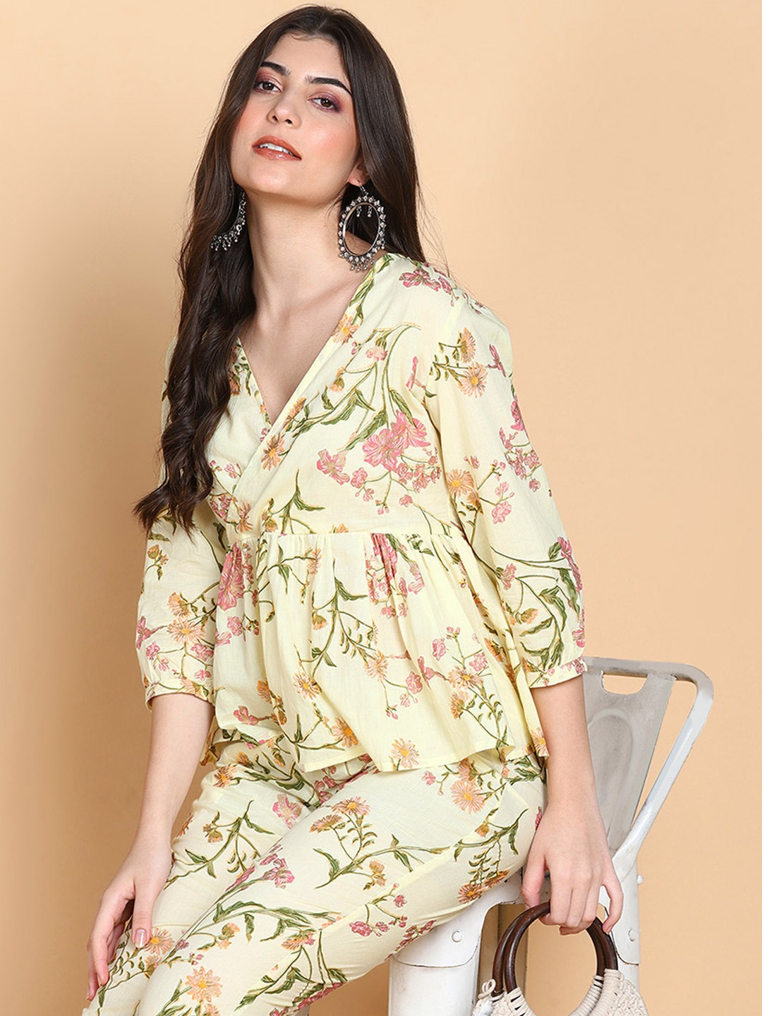 Pastel Yellow Co-ord Set with Floral Print