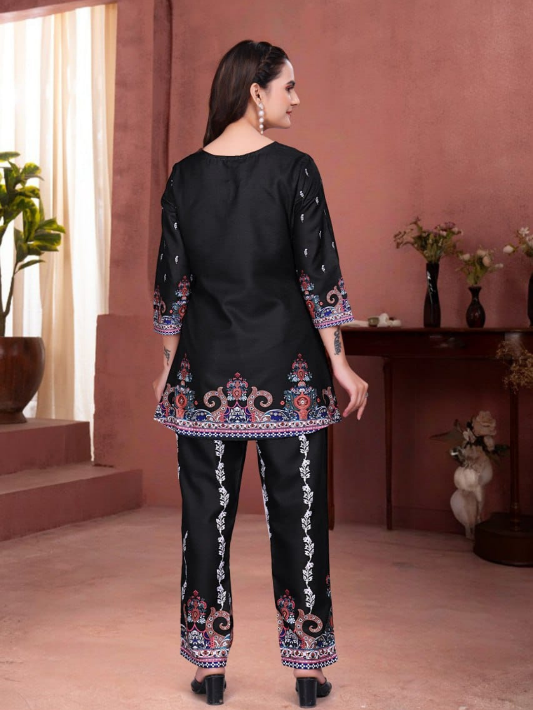 Black Cotton Silk Digital Print Co-Ord Set