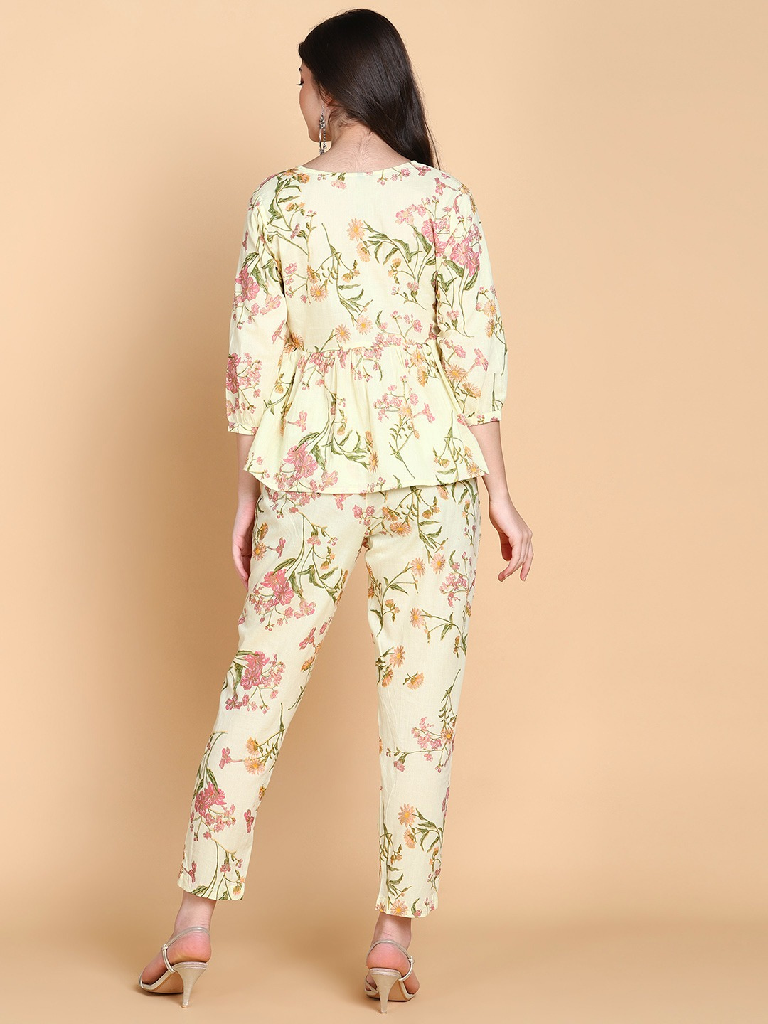 Pastel Yellow Co-ord Set with Floral Print