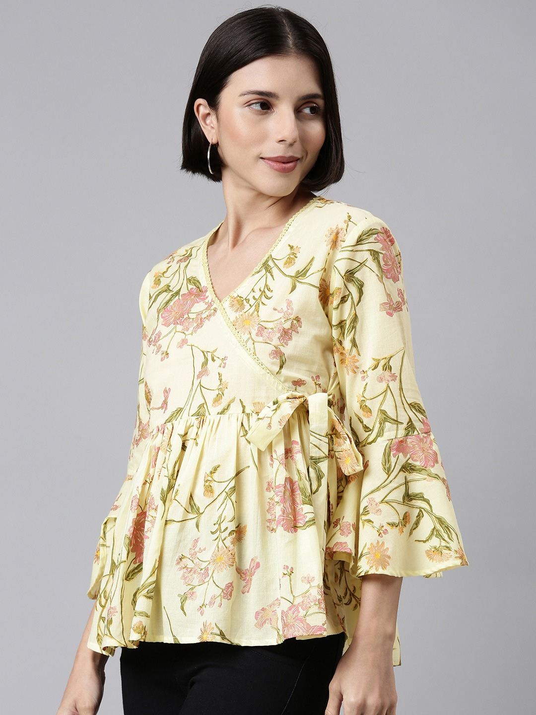 Lemon Yellow Flowy Floral Cotton Top