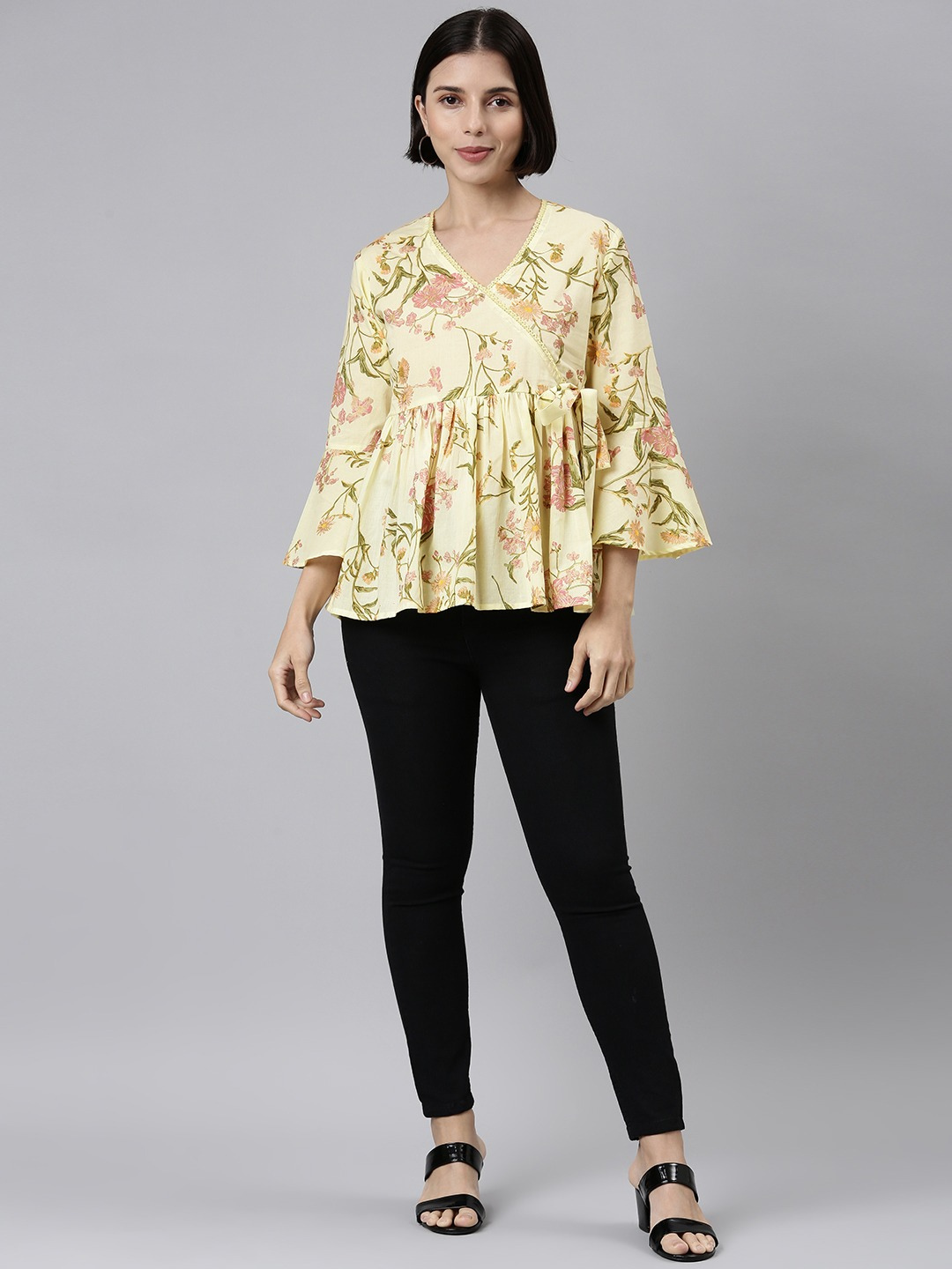 Lemon Yellow Flowy Floral Cotton Top