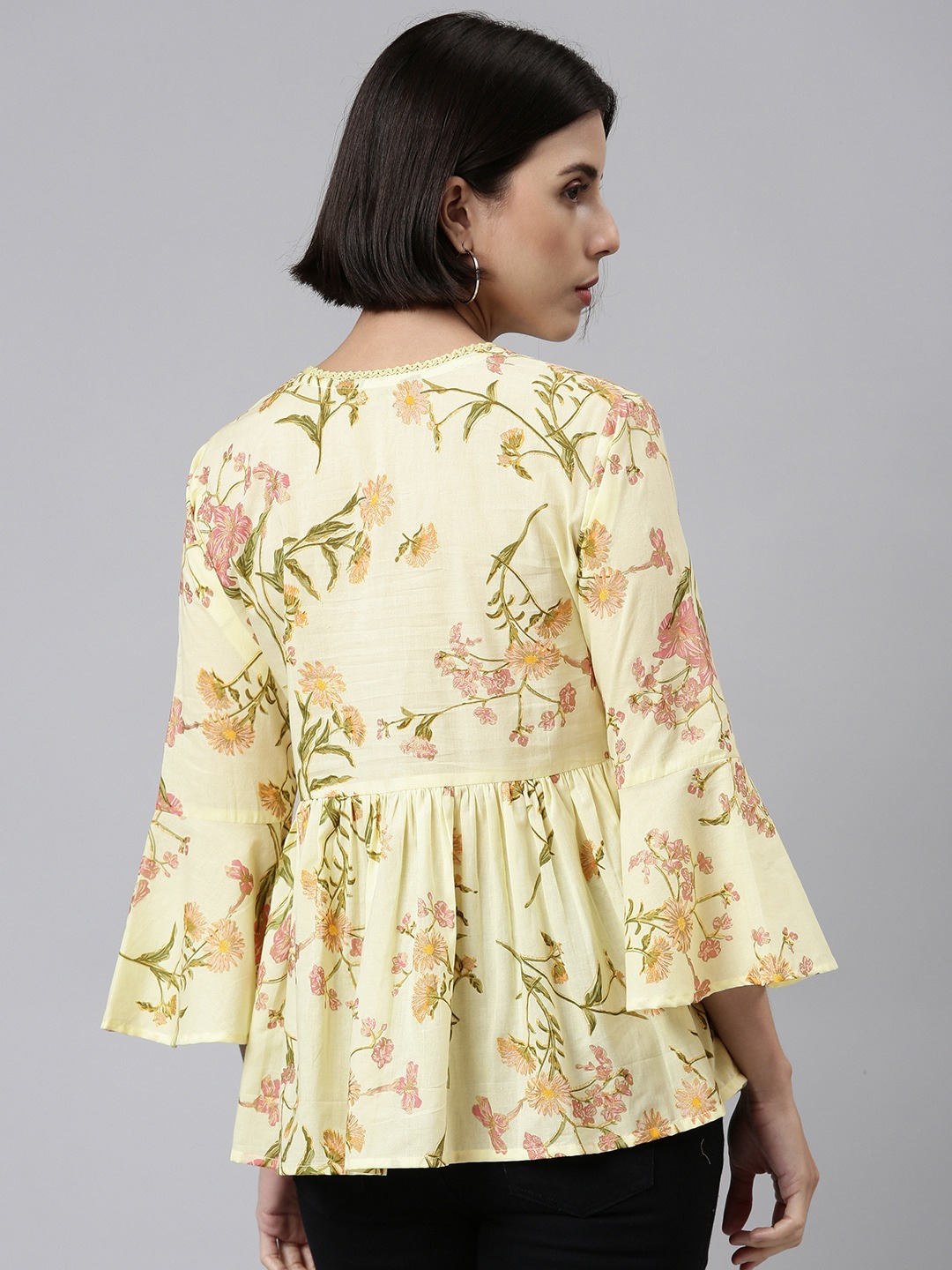Lemon Yellow Flowy Floral Cotton Top