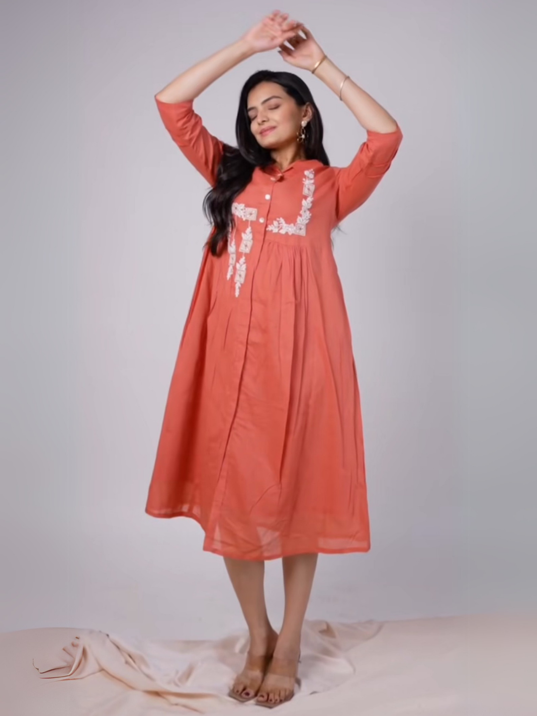 Elegant Rust Cotton Dress