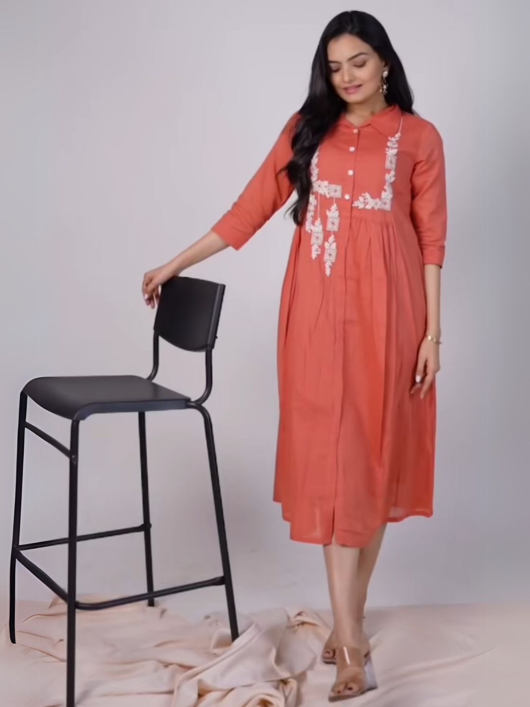Elegant Rust Cotton Dress