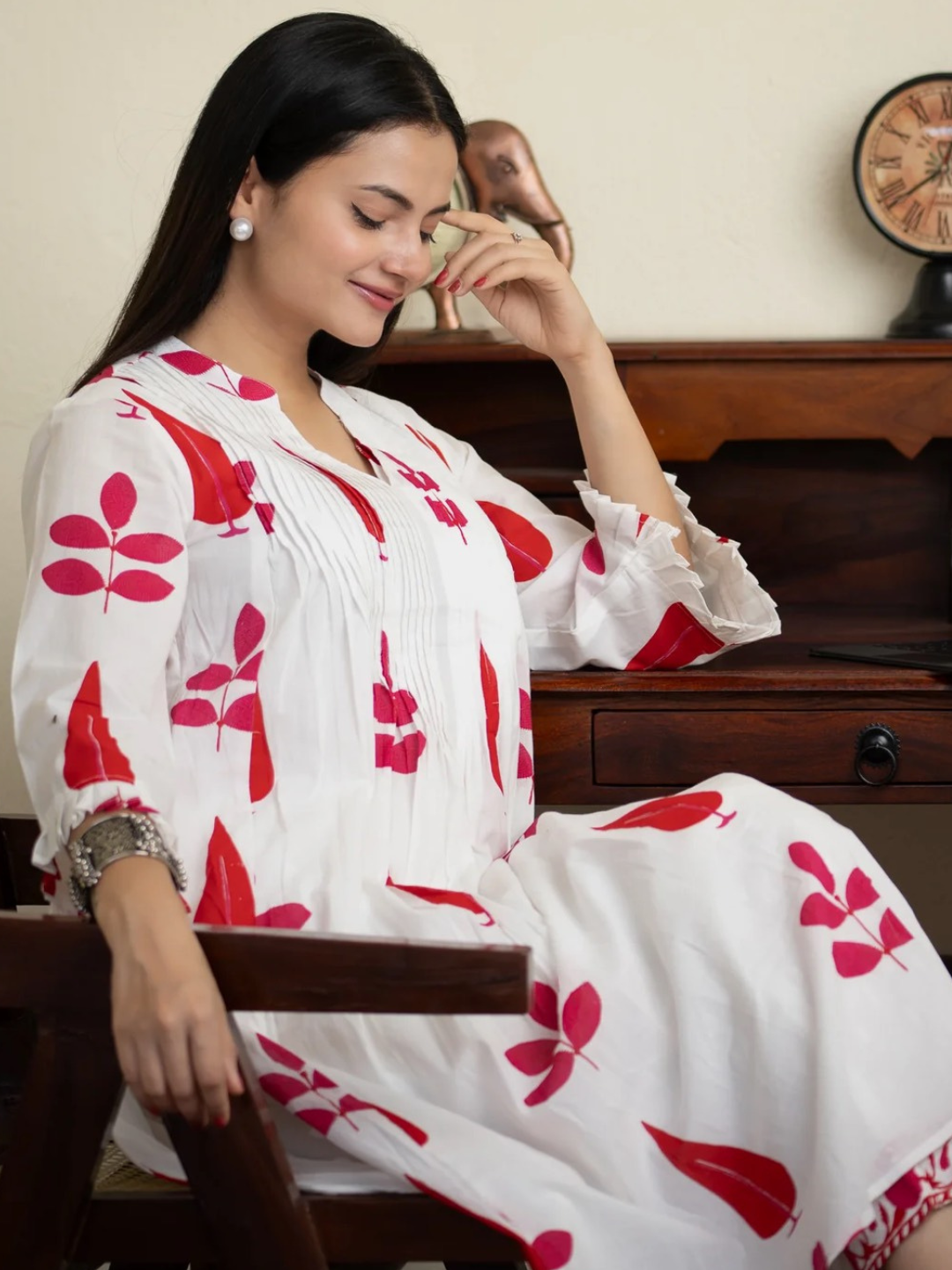 Hand Block Print Cotton Co-ord Set with Pintuck Yoke