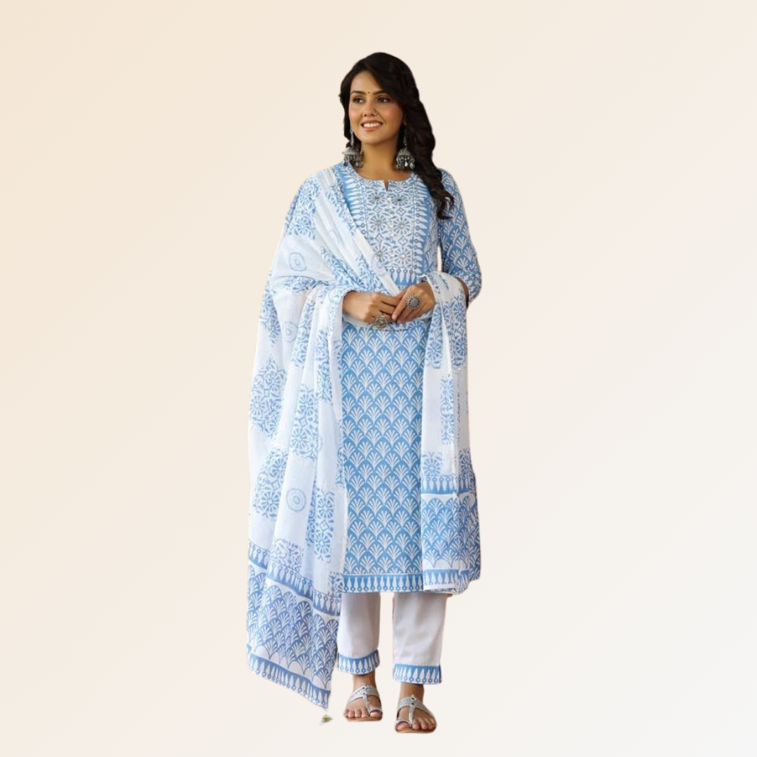 Light Blue Printed Dupatta Set