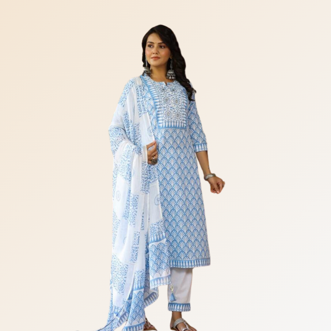 Light Blue Printed Dupatta Set