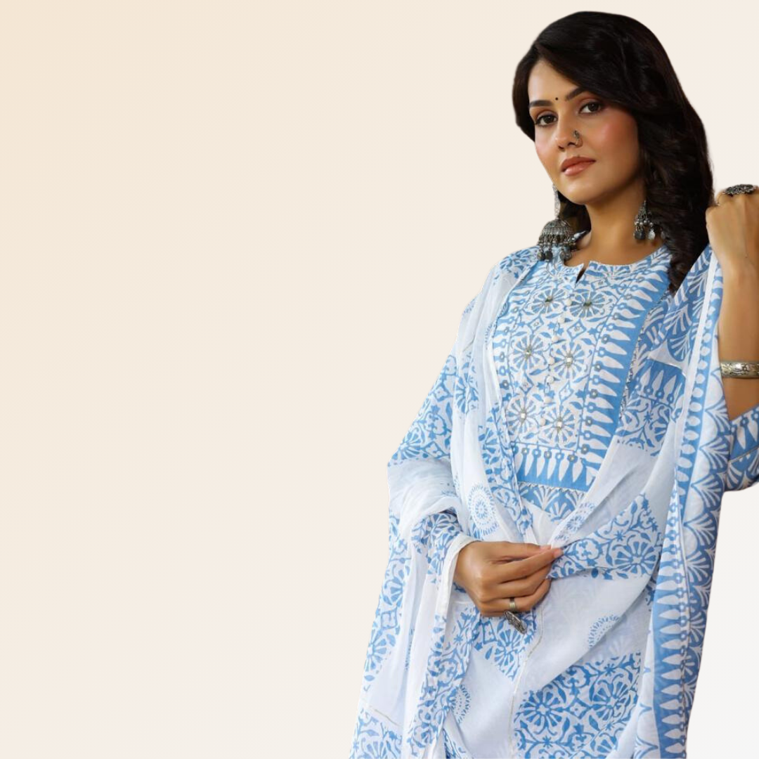 Light Blue Printed Dupatta Set