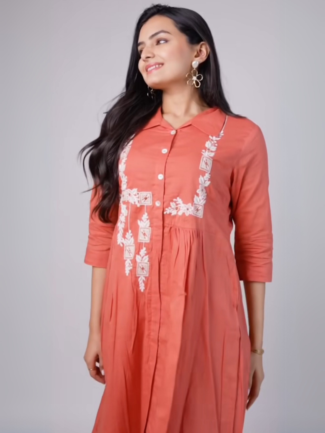 Elegant Rust Cotton Dress