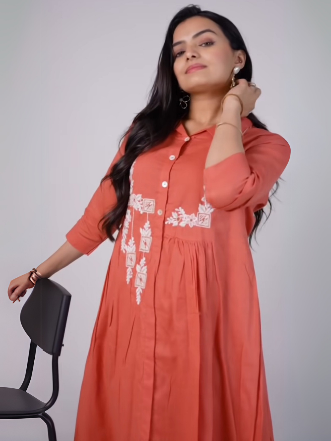Elegant Rust Cotton Dress