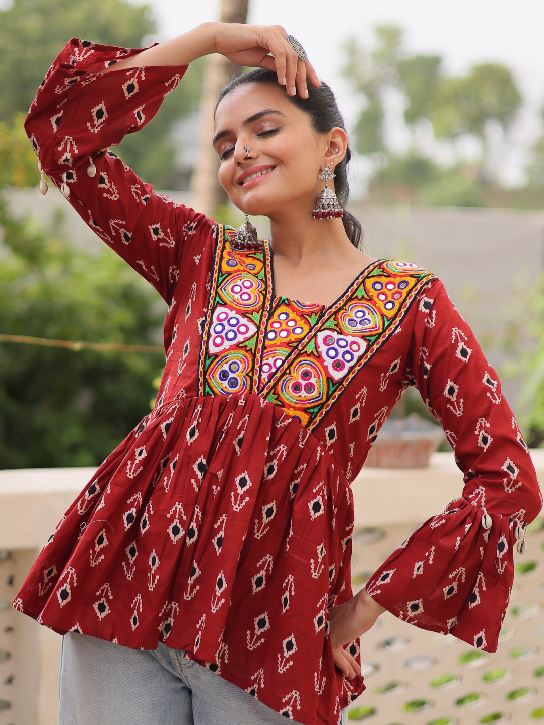Navratri-Ready Flare – Cotton Printed Top