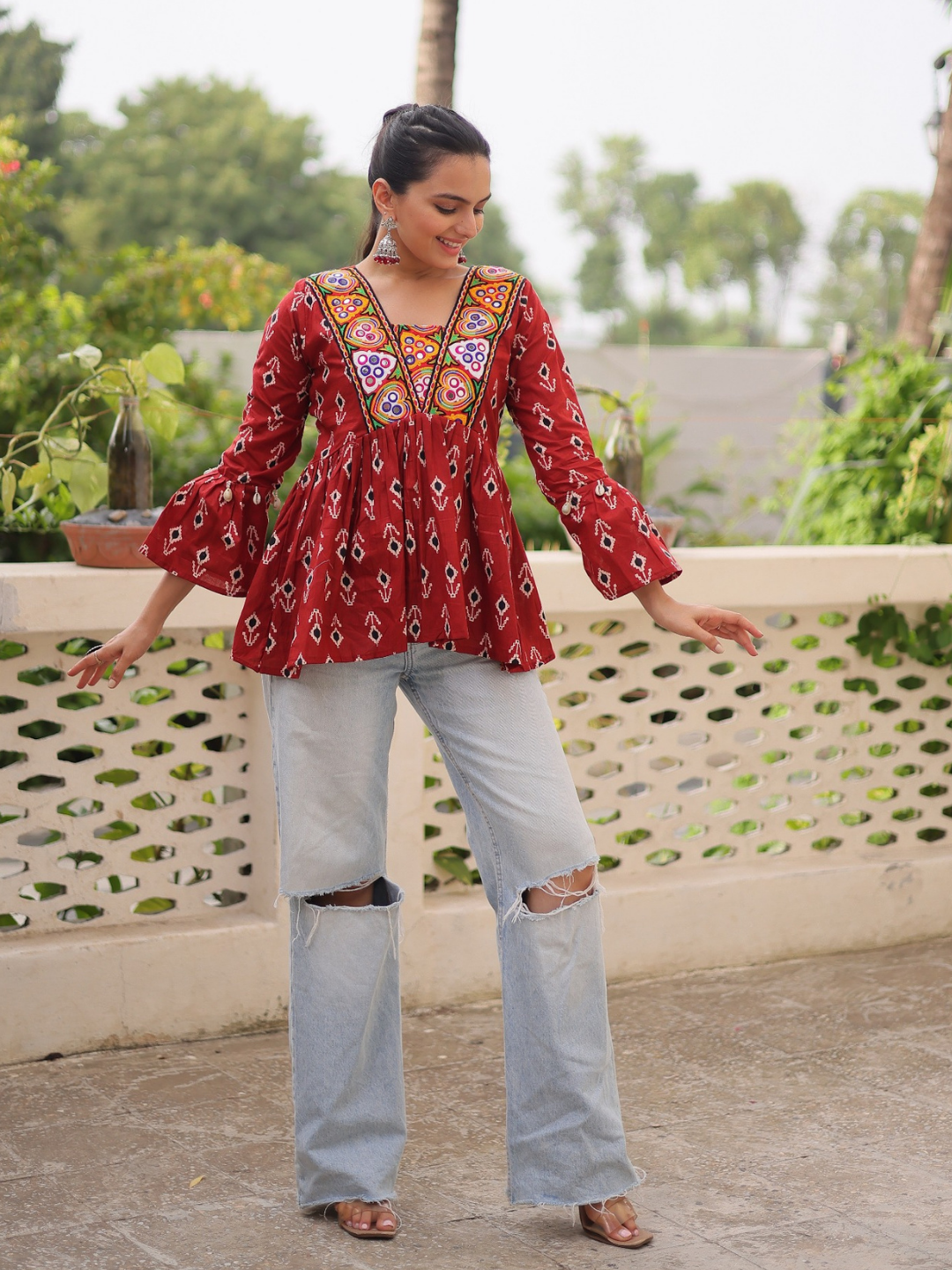 Navratri-Ready Flare – Cotton Printed Top