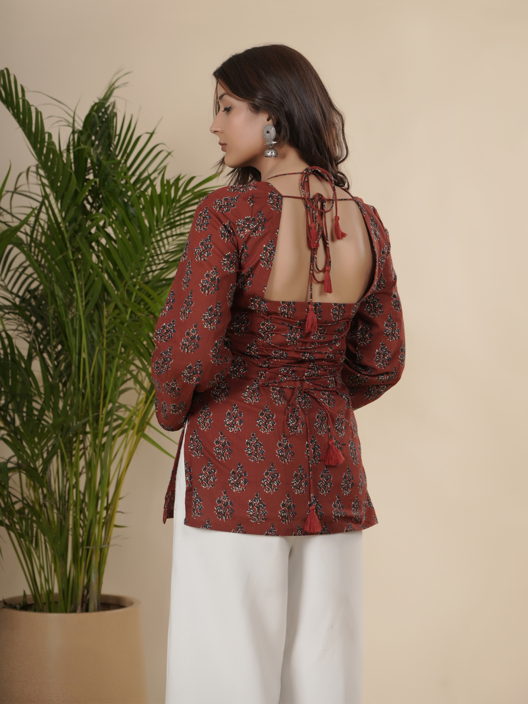 Maroon Full Sleeves Corset Kurti